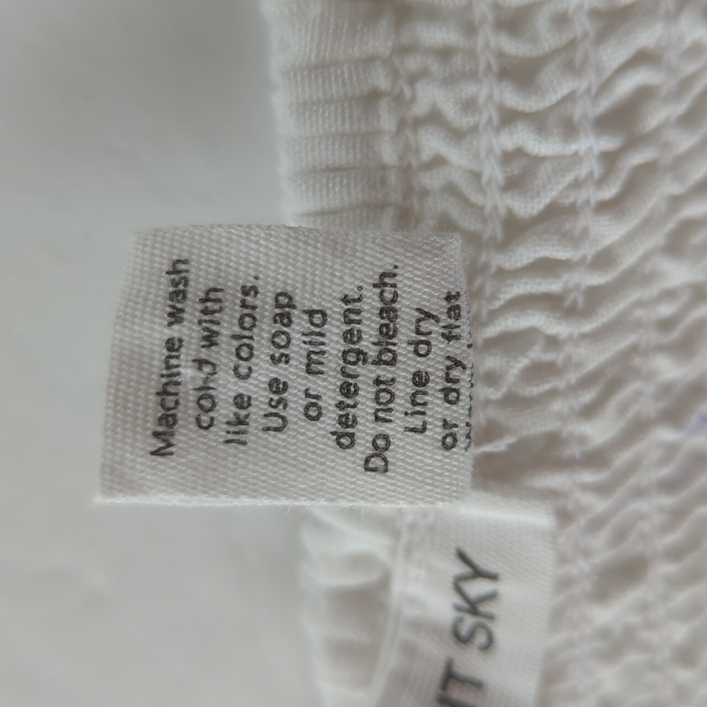 NEW Midnight Sky Linen Blend Embellished Floral Smocked Crop Top L White Blue - Picture 6 of 16